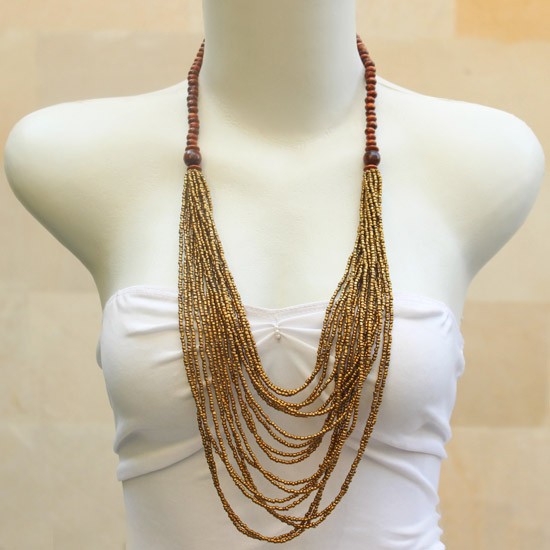 Gold Beads Chain with Wood