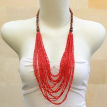 'Red Beads Chain with Wood