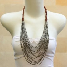 'Silver Beads Chain with Wood